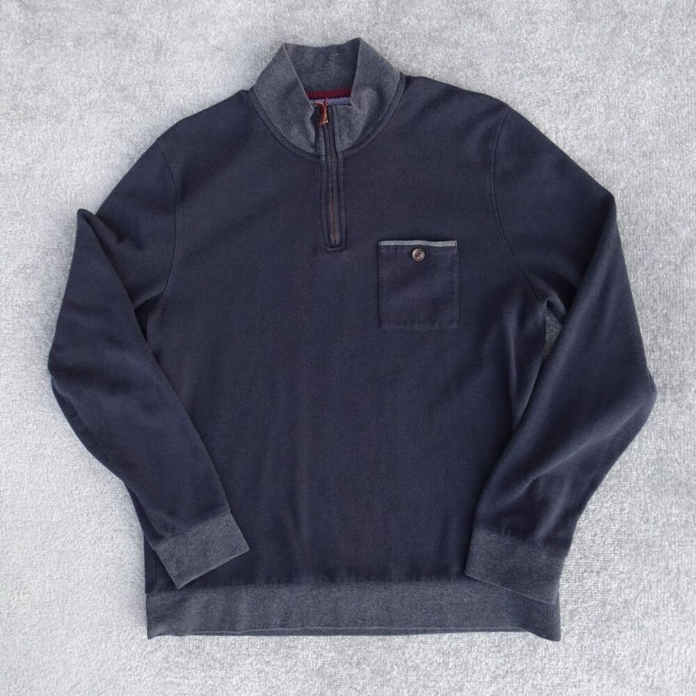 Ted Baker London Sweater Men 6 Gray 1/4 Zip Pullover Mock Neck Pocket Sweatshirt